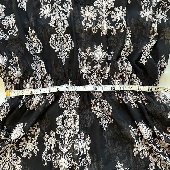 Sunny Leigh Tunic Cover Up Boho Beach Pool Flowy Black Gold Coins Resort Wear 1X - Picture 4 of 8